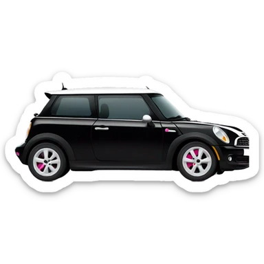 Black mini cooper, white roof, black doors, with hot pink stripes sticker