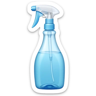 transparent plastic spray bottle filled with light blue liquid, clean trigger top, ergonomic shape, soft curves, slight shine, clarity and freshness, no label, no cloth, no window, closed spray bottle, soft lighting, subtle shadows, emoji scale sticker