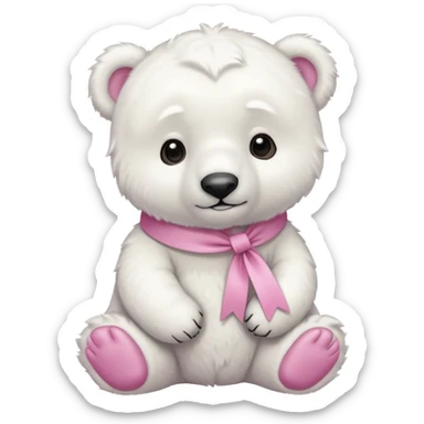 baby white polar bear with pink ribbon sticker