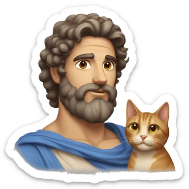 A beardless greek god with a cat sticker
