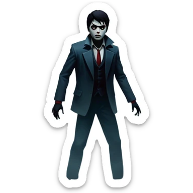 Thriller Movie Icon: A dramatic, intense movie poster-style collage. Dark, moody colors with shadows and high-contrast lighting. Include mysterious elements like an ominous figure, a broken window, and fog. A sense of suspense and tension. Transparent background. sticker