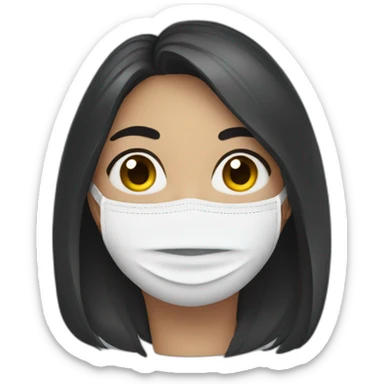 covid mask girl dark hair sticker