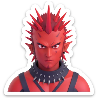 Sprunki character with red skin, wearing spikes on his head, close-up portrait with attitude sticker