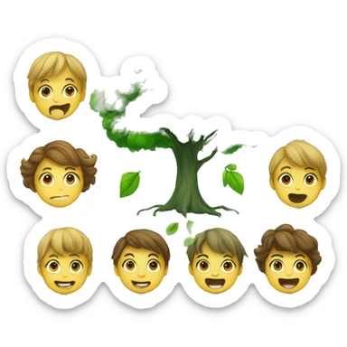 green tree and children with different emotions sticker