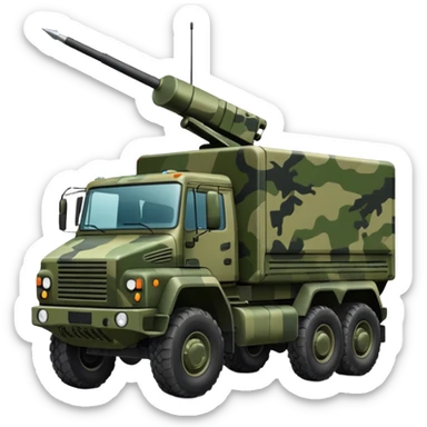 A truck in camouflage green with a realistic electronic warfare system sticker
