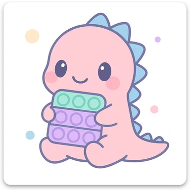 a cute dinosaur holding a sensory toy, with a soft color palette and a gentle smile, soft and cute style sticker