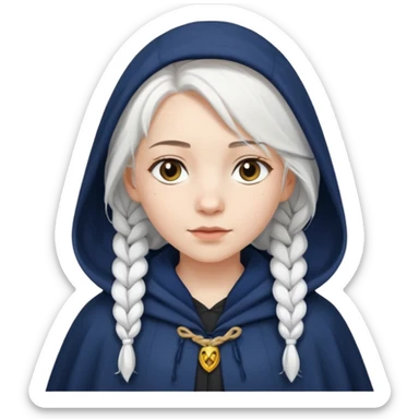 braid white hair girl, navy cloak sticker