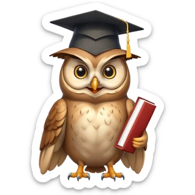 Owl smiling with graduation hat and diploma in claws sticker