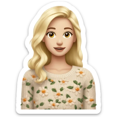 Knit floral sweater blond beautiful girl sticker