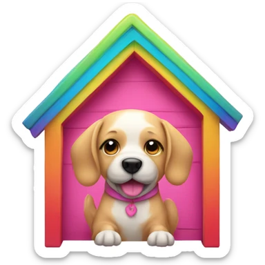 Pink dog in rainbow doghouse  sticker