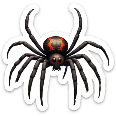 Huge spider sitting on grass with flowers, surrounded by a lush meadow. Detailed legs and body, with soft natural lighting enhancing its texture. Calm, serene background with vibrant greenery and a clear sky. Transparent background. sticker