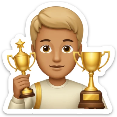 man raising a trophy sticker