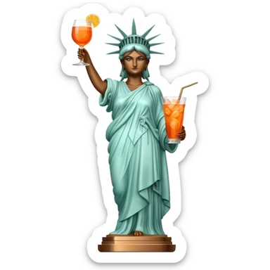 FULL BODY OF STATUE OF LIBERTY WITH AN APEROL SPRITZ COCKTAIL sticker