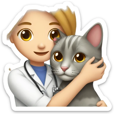 cat cuddles veterinarian girl sticker