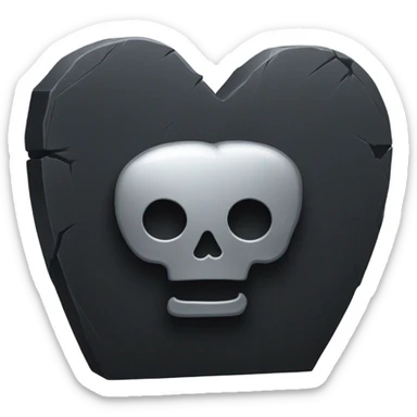 a black tombstone in silver RIP and a silver heart sticker