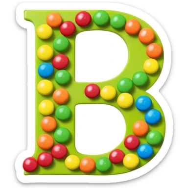 A stylized S letter made of rainbow colors next to a few green round candies, extremely minimal Skittles representation. sticker