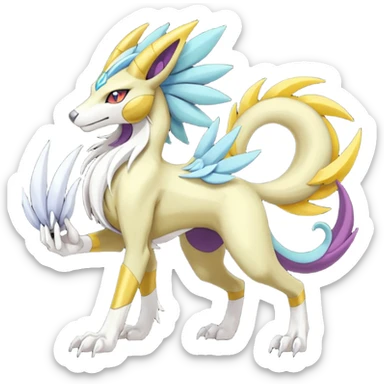 Colorful Meloetta-Manectric-Solgaleo-Raikou-Sergal-Pokémon-Digimon-Fakémon-fusion-hybrid-creature sticker