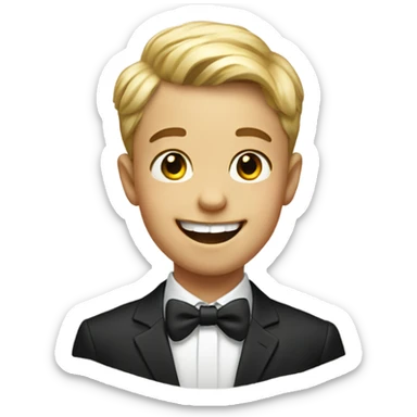 smiling boy in formal attire no teeth sticker