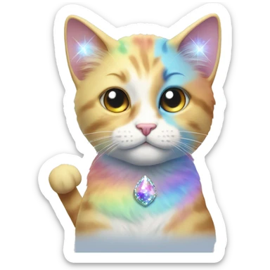 Rainbow pastel cat with a left eye, golden and the right eye blue with a sparkly grey horn sticker