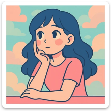 a beautiful girl thinking, dreamy atmosphere, pastel colors, gentle expression, anime-inspired style sticker