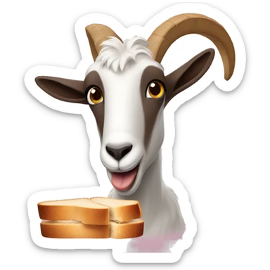 A Goat eating a piece of toast  sticker