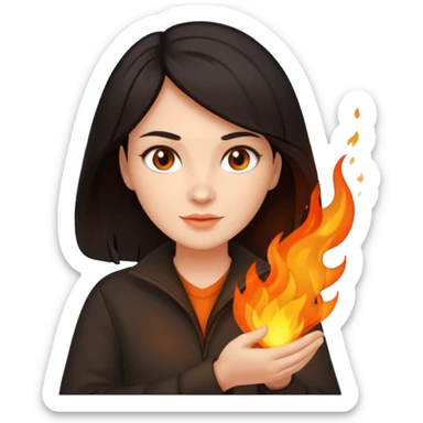 Dark haired woman with fire in her hands sticker