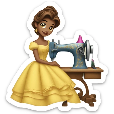Belle from beauty and beast sewing with sewing machine sticker