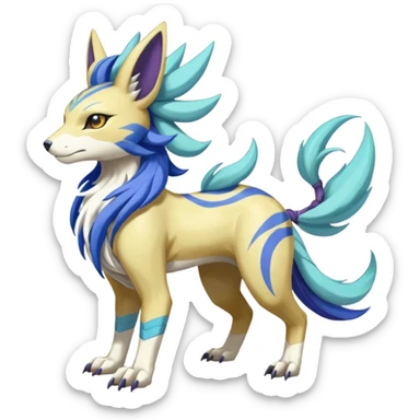 Colorful Skilled Adept Graceful Asian Painted WereGarurumon-Suicune-Linoone-Meloetta-Renamon-fusion-hybrid-creature (full body) sticker