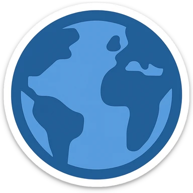 Create a minimalistic, flat blue style globe icon consistent with previous icons. Use almost exclusively shades of blue with clean lines and minimal use of other colors. The globe should be simple, stylized, clear, and recognizable, with a fully transparent background, prioritizing clarity and consistency with the other icons. sticker