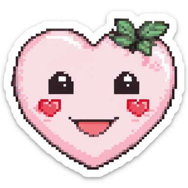 big smile with blushing cheeks and a small heart emoji sticker