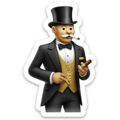 Monopoly man with gold chain and smoking cigar sticker