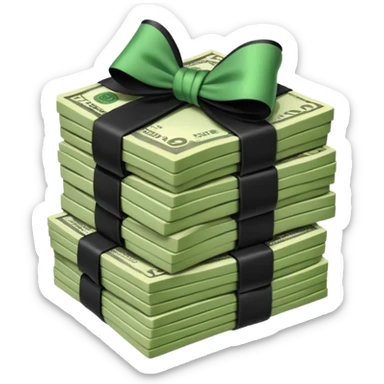 stack of money with black bow sticker