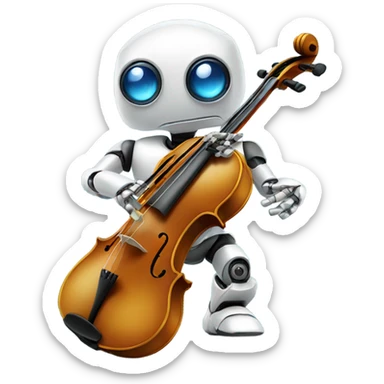 cute robot holds a violin sticker