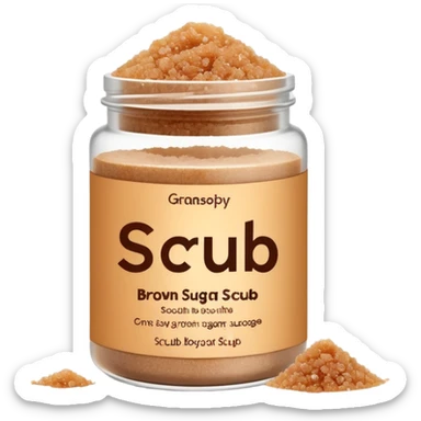 brown sugar body scrub in a white jar with the inscription scrub sticker
