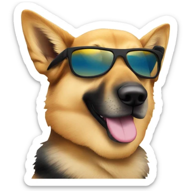 german shepard dog with sunglasses on beach with sunrise sticker