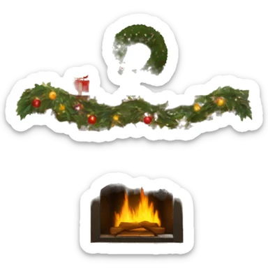 Brick Fireplace with wreath and Christmas lights and stockings sticker