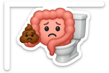 emoji stile iphone di un intestino che esce dal wc con in mano una montagnetta di feci con espressione triste a palline sticker