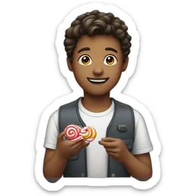 A young man handing candy  sticker