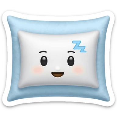 An emoji-style icon of a fluffy white pillow with light blue ZZZ symbols floating above it, soft blanket folded nearby, cozy and calm, flat minimal design, pastel colors, transparent background" sticker