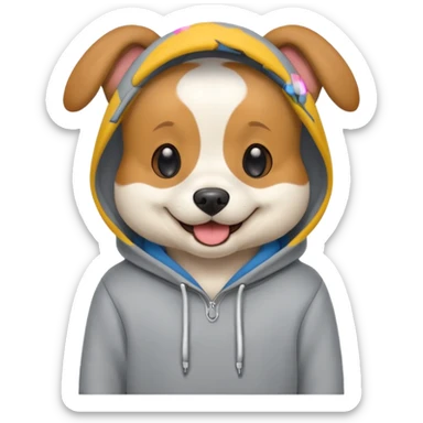 Dog wearing a grey hoodie sticker