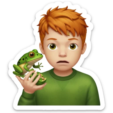 Ginger boy eating frog sticker