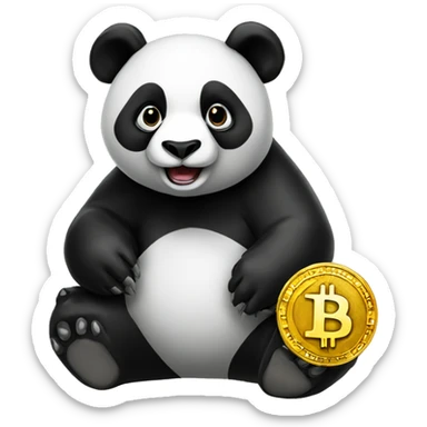 black panda with the bitcoin coin sticker
