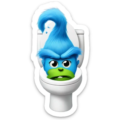 Blue grinch sticking out a toilet  sticker