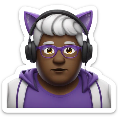 fat man with purple cat ears, listening to music sticker