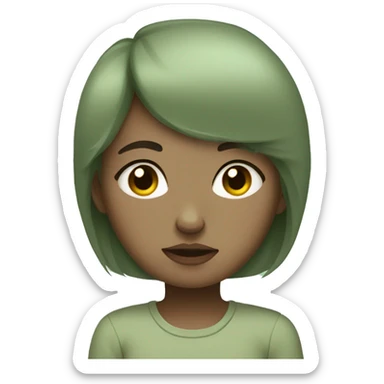 Aesthetic Sleepy-looking cute girl in sage green clothes sticker