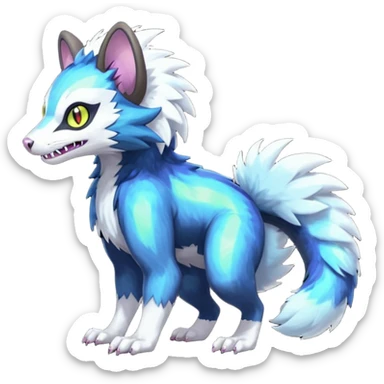 Colorful luminescent shiny iridescent glowing Trico-Luxray-Sergal-Furret-Ferret-Wolverine-Vernid-furry-fursona-fusion-Fakemon-animal-hybrid-creature, full body sticker