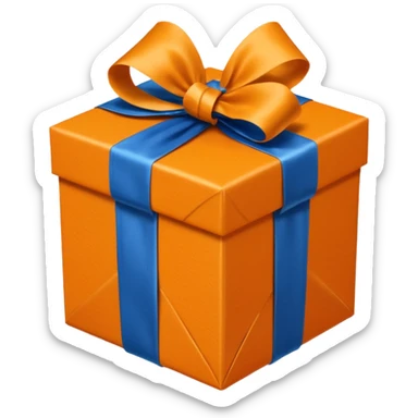 orange gift box with a blue silk ribbon sticker