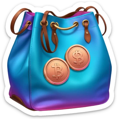 coins  pack in gradient of turquoise, blue, pink, purple, and coral color in leather bag sticker