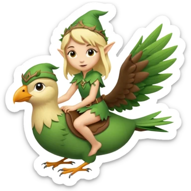 tiny forest elf blonde hair riding bird sticker