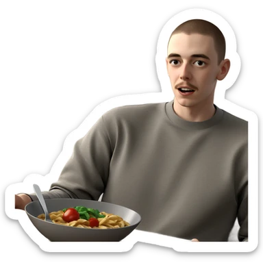 boy enjoying food indoors sticker